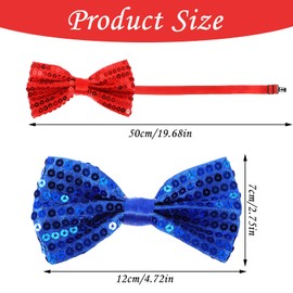 GEEHUA Pack of 2 12 cm Glitter Bow Tie, Men's Bow Tie, Glitter Bow Tie, Wedding Sequins, Bow Ties for Men, Glitter Showman Costume, Carnival Theme Party (Red + Blue)