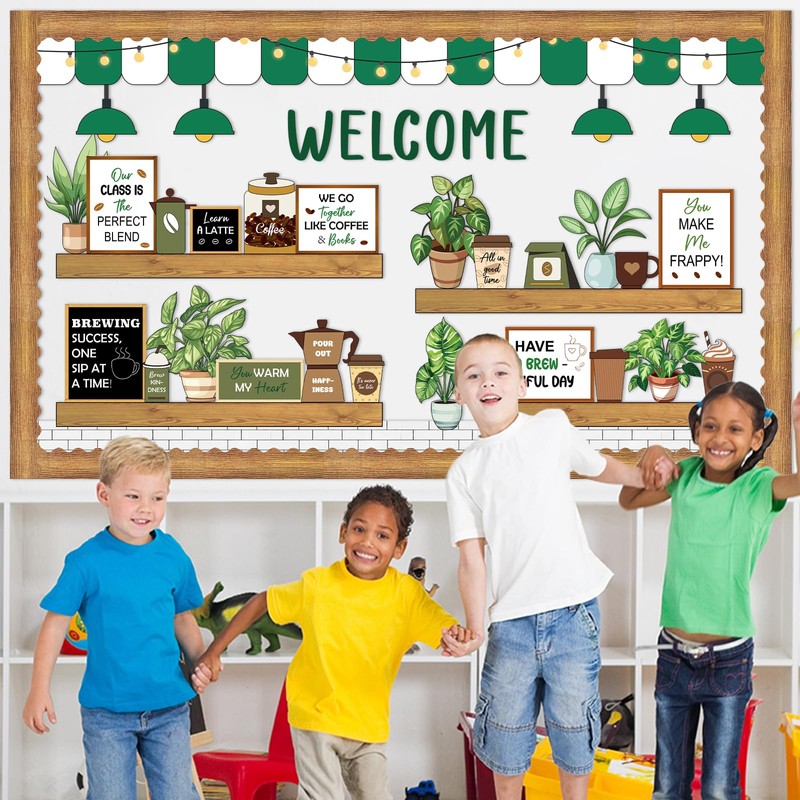 Welcome Bulletin Board Coffee Greenery Bulletin Board Set Coffee Cup