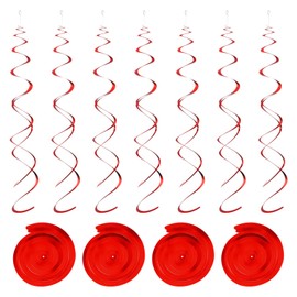 sourcing map Pack of 18 Red Party Hanging Double Stripes Hanging Decorations Plastic Ceiling Streamers Party Decorations for Birthday Party with Hang Label Hooks