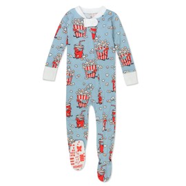 HonestBaby Non-Slip Footed Pajamas One-Piece Sleeper Zip-Front Pjs 100% Organic Cotton for Baby Boys, Cinema Snacks
