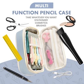 Wontoper Preppy Pen Pencil Case for School Supplies, Big Capacity Pencil Pouch Bag for Office College,Cute Aesthetic Pen Case Box Pouch for kids Teen Girls Adults (M, North Carolina Blue)