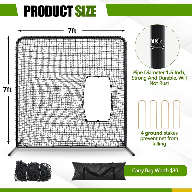 RoundFunny Baseball Pitching Net Screen 7ft x 7ft Softball Batting