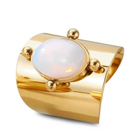 HAIXIAN Adjustable 14K Gold Cocktail Party Thumb Index Finger Ring,Open Classic Full Finger Gemstone Wide Band Ring,Jewelry for Women (B_Opalite, Adjustable)