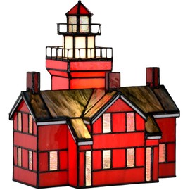 Bieye L10926 Big Bay Point Lighthouse Tiffany Style Stained Glass Accent Table Lamp for Home Decor