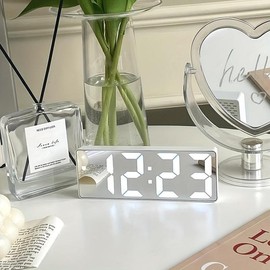 Led Mirror Alarm Clock, 1 Count Modern Exquisite Sound Control Battery Powered Digital Clock, Desktop Electronic Clock for Bedroom Office Home Decor(without Battery) - Specification: one-size, Color: White