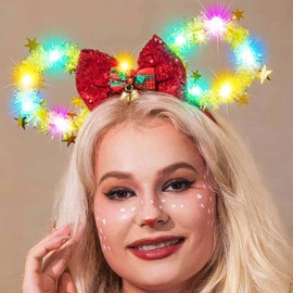Zoestar Christmas Headband with LED Mouse Ears Headband Christmas Bow Festival Costume Hair Accessories for Women (Rose Gold, One Size)