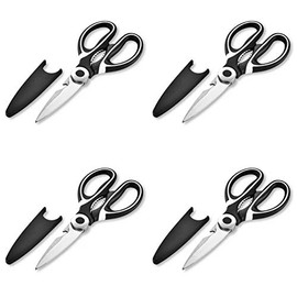 Pack of 4 Black Kitchen Poultry Multi Use Scissors: Bottle Opener, Nut Cracker, and Cutting