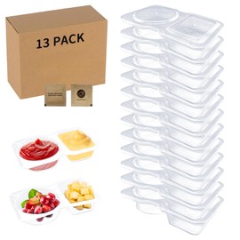 NIXNEHC 13 Sets reusable double compartment snack containers with lids,Suitable for condiments, meal preparation, sauces, tasting, and travel snacks(Includes 13 Pairs Disposable Gloves)
