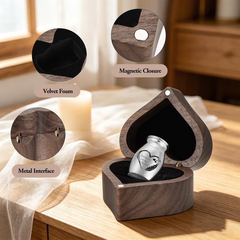 Kagrec Wood Small Urn for Human Ashes Keepsake Stainless Steel