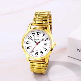 腕時計 ユニセックス アナログ ステンレスベルト カレンダー: 読みやすい 24時間 防水ウォッチ 弾性バンド クォーツ 腕時計 シルバー ゴールド ファッションアクセサリー - バレンタインデー クリスマス プレゼント