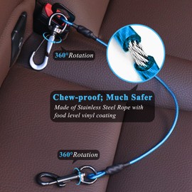 VIVAGLORY Dog Seat Belt, Chew Proof Waterproof Multi-Functional Dogs Safety Belt, Heavy Duty Steel Rope Pet Car Seatbelt Rrestraint Harness for Small Dogs, 16", Blue