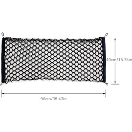Flylin Red de Carga Trasera de Coche, Doble Ajustable y elástica para Almacenamiento con 4 Ganchos, Organizador Maletero Coche para baúl de Coche, vehículo, SUV (90 x 40 cm)