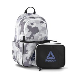 Reebok Boys Riley 2-Piece Laptop Backpack & Lunch Box Set 17" Light Grey Camo