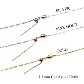 Petit Jewel YU-NA Women's Necklace, Chain, Stainless Steel, 116 L; Slide Adjustable, Hypoallergenic, 0.04 inch (1.1 mm) Cut Azuki Chain, Stainless Steel, No Gemstone