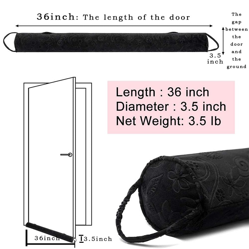 Under Door Draft Stopper 36 Inch, Black Weighted Door Draft