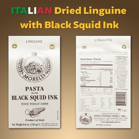 Morelli Squid Ink Pasta Linguine- Organic Italian Pasta - Black Pasta Noodles - Durum Wheat Semolina - Nero Di Seppia Made in Italy - 8.8oz / 250g