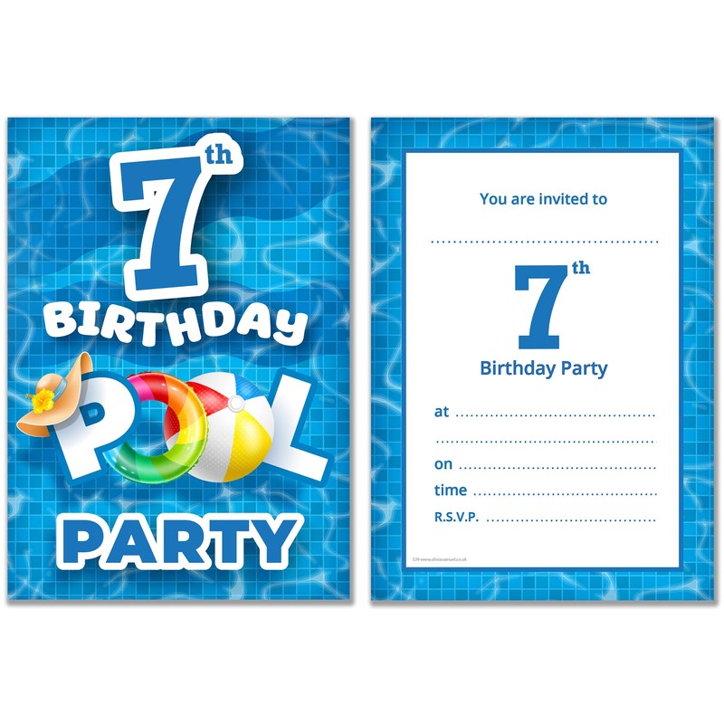 Olivia Samuel Pack of 20 Pool Party 7th Birthday Invitations