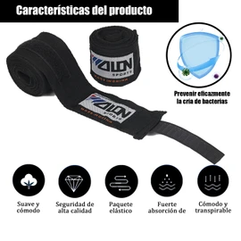 Vendas para Boxeo, Vendas Elásticas de Boxeo, Ringside Vendas para Boxeo, Vendas de Mano Elasticas para Protección, Protección de Muñecas y Nudillos, Boxeo, Kickboxing, Muay Thai, Lucha (Negro)