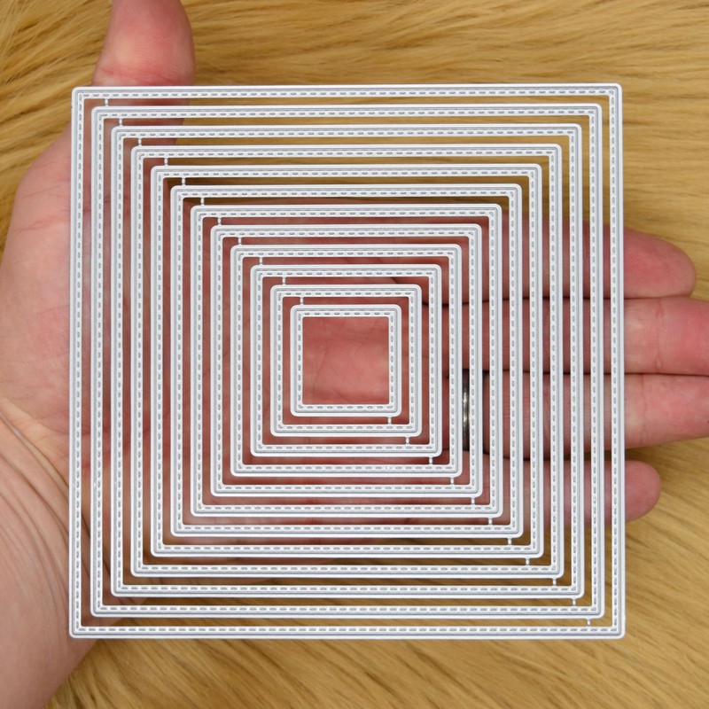 Nest of 12 Square Stitch Patterned Metal Cutting Dies, 13.8