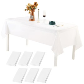 6 Pack White Plastic Tablecloth, 54in X 108in Disposable Tablecloth Rectangle Plastic Table Cover for Picnic Party Wedding