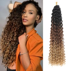 8 Packs GoGo Curl Crochet Hair 18 Inch Long Curly Crochet Hair for Women Beach Curl Water Wave Deep Twist Crochet Braids Synthetic Braiding Hair Extensions (1B/30/27#, 18 Inches (pack of 8))