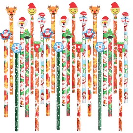 VEYLIN 32 Christmas Pencils Bulk for Kids Wood Pencils with Christmas Erasers for Winter Holiday Gifts School Party Favors Supplies