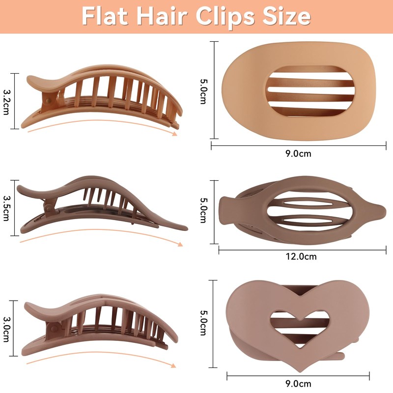 6pcs Flat Hair Clips for Women 3 Styles Ergonomic Curved