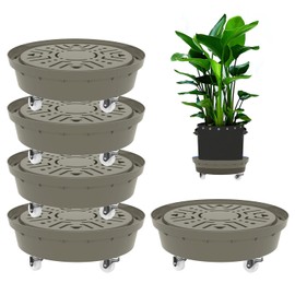 Molgoc Self-Watering Base with Visible Water Level,5-Pack,Keeps Leaves and Flying Insects Out,Maintains Water Quality, Equipped with Rollers for Easy Movement and Rotation, Brown.