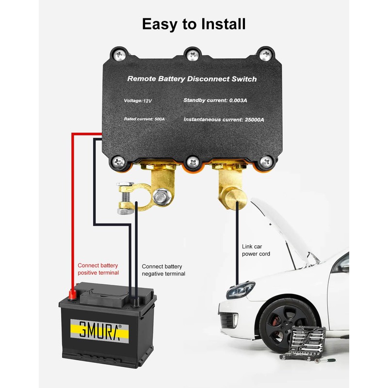 12V 500A Remote Battery Disconnect Switch, Battery Kill Switch for