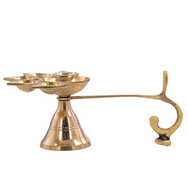 Traditional Brass Panch Aarti Diya for Puja Essential Pooja Article