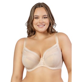 Parfait Shea P6062 Women's Full Bust Mesh Plunge Unlined Wired Bra-Bare-30GG