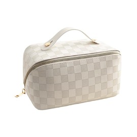 CetthooFazay Große Kapazität Kosmetiktasche,Tragbare Reise Make Up Tasche,wasserdichte PU-Leder Schminktasche,mit Transparente Trenner und Griff,18 Geburtstag mädchen，Mehrfachkompartiment-Design(Weiß)