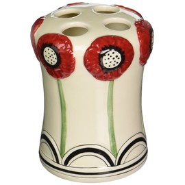 ATD 40427 White and Red Wild Poppy Flower Tooth Brush Holder
