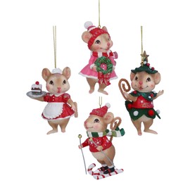 Gisela Graham 4 x Assorted Resin Mice Figurines 11cm