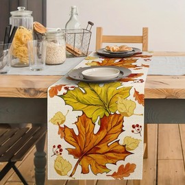 Fall Red Maple Leaves Table Runner 13x72 Inch Farmhouse Autumn Dinning Kitchen Table Decor for Holiday Party Decoration