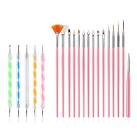 N/A 20PCS Nail Art Gel Pen Brush & Dotting Set – Kit de Brochas y Punteros para Uñas