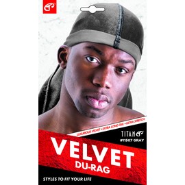 Titan Velvet Durag 1pc Silk Du rag for Men Satin Durag Long Tail Stretch, Fits Size Grey Color
