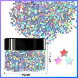 Matio Stars Glitter Star Shaped Confetti Chunky Glitter 3mm, Holographic Silver Body Glitter 3D Sequins 15g Nail Charms Stickers for DIY Craft Resin Nail Art Makeup Eye Bling Olympics Party Decoration