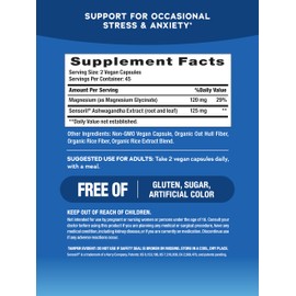 Natural Vitality Calm Ashwagandha + Magnesium Glycinate Capsules | Support for Occasional Stress & Anxiety | Gluten Free Supplement| 90 Count