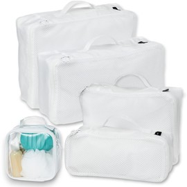 Travel Packing Cubes Set - 5 Pieces, Travel Accessories for plane, Luggage organiser, Include Clear Toiletry Bag (White)