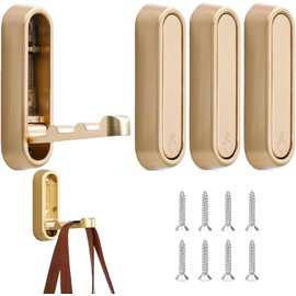 4 PCS Foldable Heavy Duty Alloyed Wall Hooks for Hanging Coats and Hangers, Sturdy Coat Hooks for Wall, Drawer Handle, Cabinet Handle Compatible with Adhesive Glue No Drill Design (Gold)