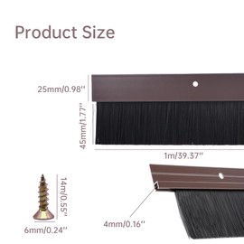 YXQ 2Pcs Door Brush Bottom Sweep (2.5" Width X 36.5" Length) with Brown H-Shape Aluminum Alloy Holder & 1.5-inch Black PP Silicone Soft Brush for Home Door Seal