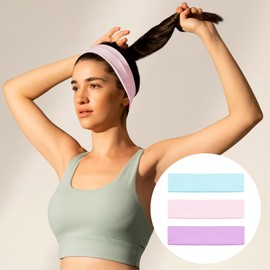 3 Pieces Headbands, Stretchy Cotton Headband, Sports Headband for Women and Girls, Headbands for Women Hair for Yoga, Pilates, Running, Cycling, Fitness, Makeup (Blue, Pink and Purple)