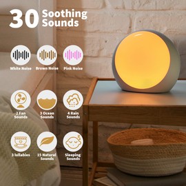 iDealSleep Brown Noise Sounds Machine White Noise Machine with 30 Soothing Sounds 12 Color Night Lights Auto-Off Timer Calming Sleep Machine with Memory Function for Baby Kids Adult for Office Privacy