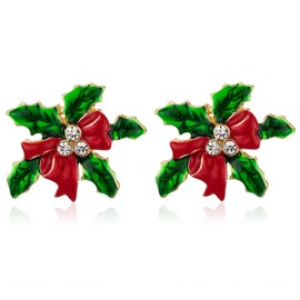 Holly Berry Earrings, Holly Leaf Stud Earrings, 16mm, Christmas Stud Earrings for Women, Christmas Ornament Earrings