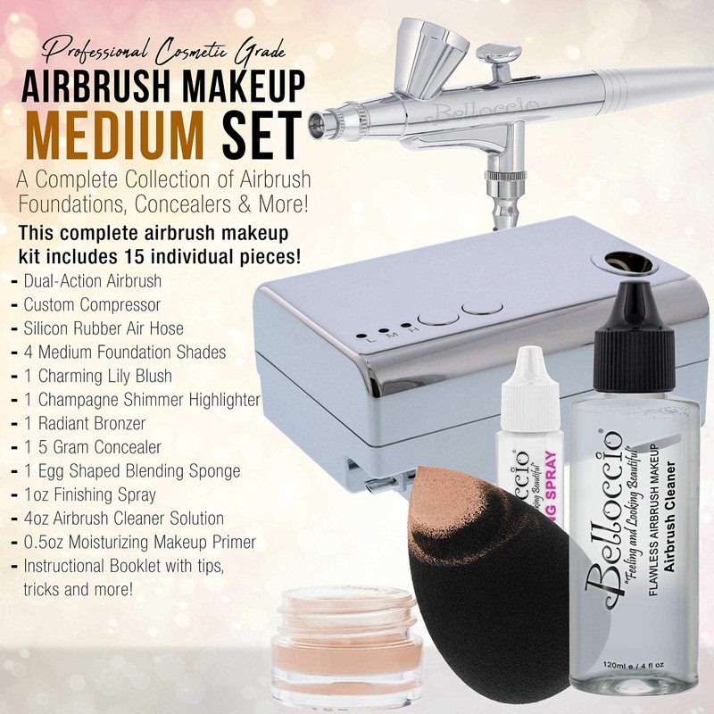 Belloccio Professional Beauty Airbrush Cosmetic Makeup System with 4 Medium