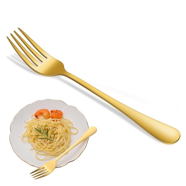 16-Piece Gold 8 Inches Stainless Steel Dinner Forks Set,Golden Silverware