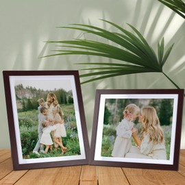Lyeasw 8x10 Picture Frame Set of 15, Display Pictures 8x10 with Mat or 9x11 without Mat, Multi Photo Frames for Wall Mounting or Tabletop Display, Dark Red