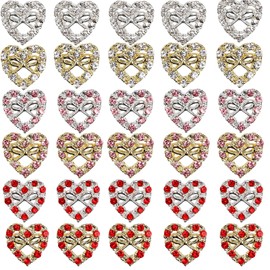 30Pcs Alloy Heart Nail Charms for Acrylic Nails Valentines Nail Charms Gold Silver Bows Rhinestones Charms Diamond Heart Gems Bling Nails Charms for Women Valentine's Day Manicure