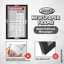 DoubleFill 6 Pcs 11x22 in Newspaper Frame with Mat Assorted Media Article Cover Frame with Hanging Hardware 14x24 in Newspaper Display Poster for Wall Decoration (Grey Mat)